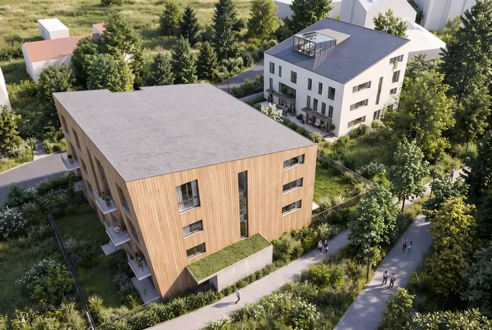 Hotel Arnika Janské Lázně, ptačí pohled na hotel v horské krajině