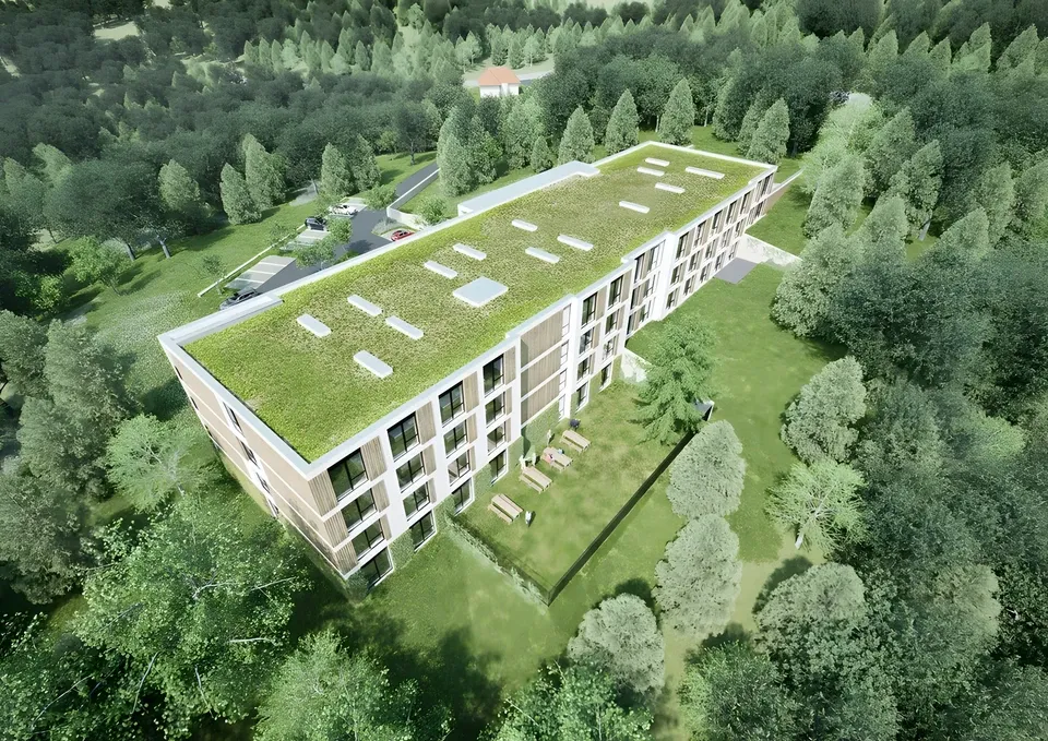 Alzheimer centrum, nadhled ze strany zahrady a vegetační střecha